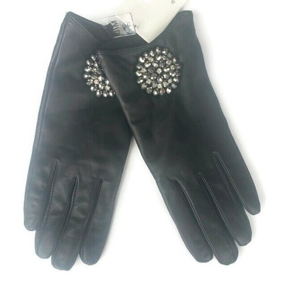 Leather Tech Touch Screen Gloves with Broach Womens XS/S Black Winter - Picture 2 of 8